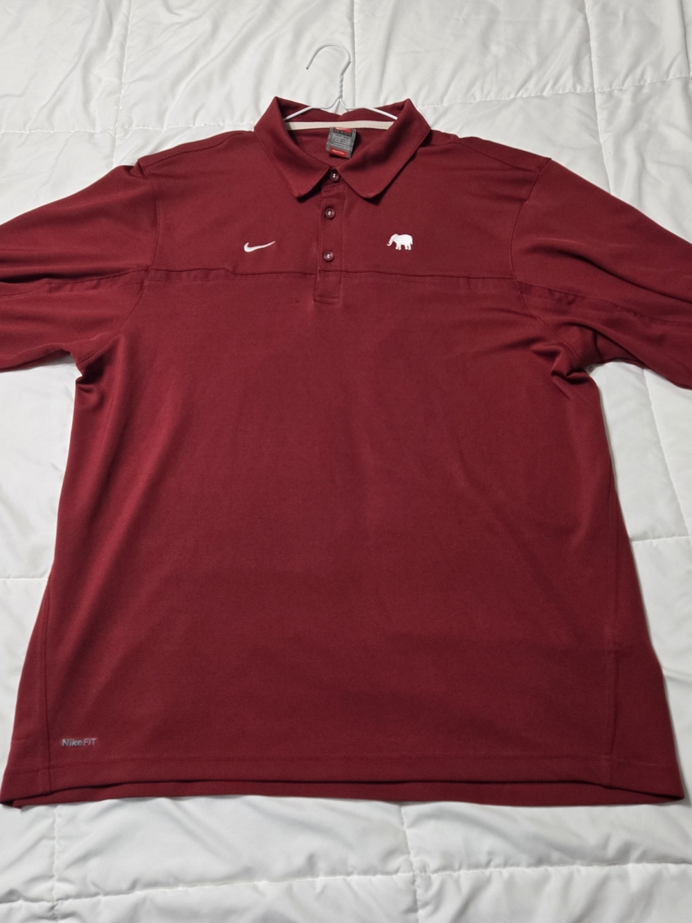 Nike Men's Crimson Red Alabama Polo with White Swoosh and Elephant Emblem
